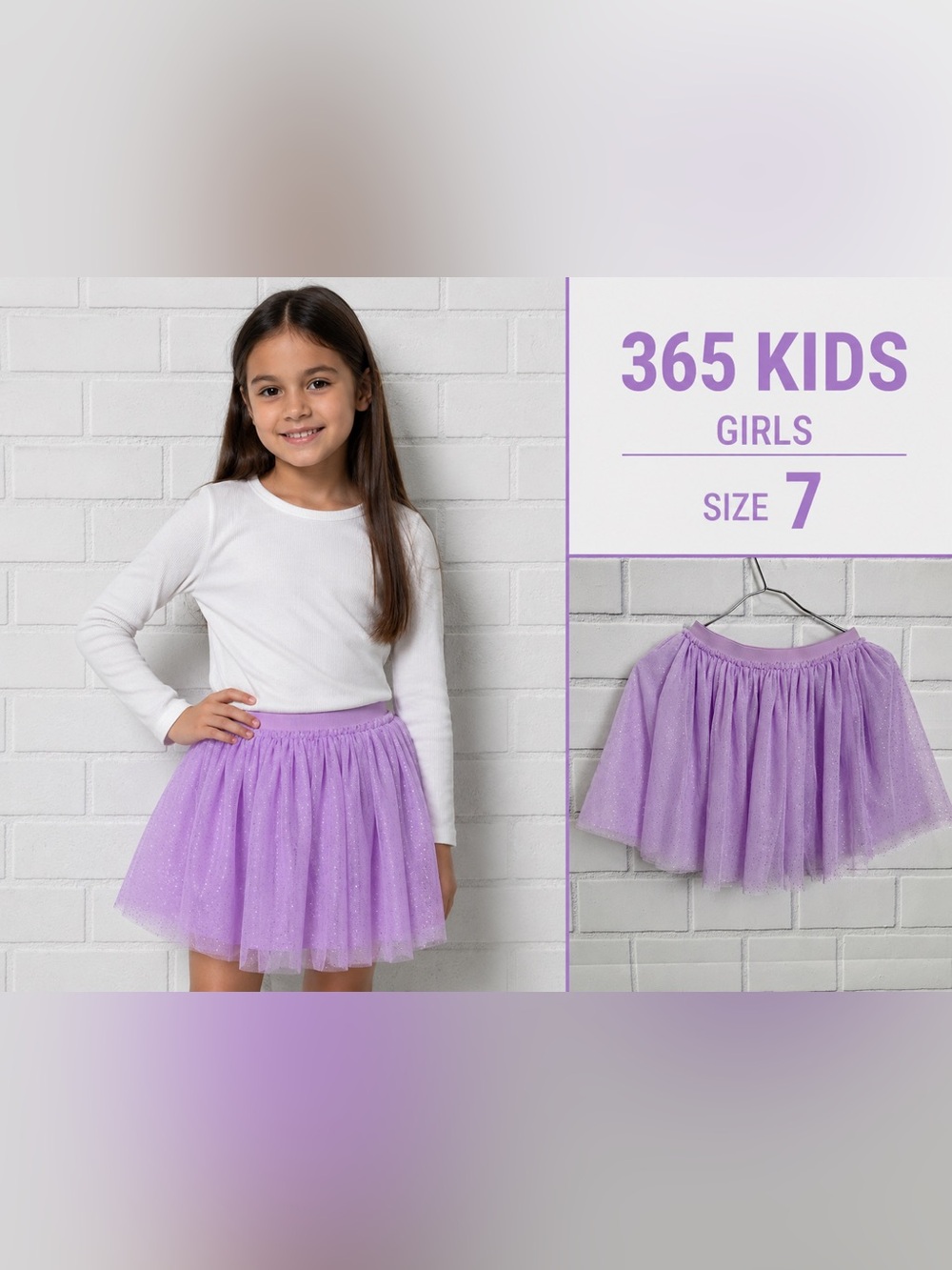 365 Kids Girls Lavender Sparkle Tulle Skirt Size 7